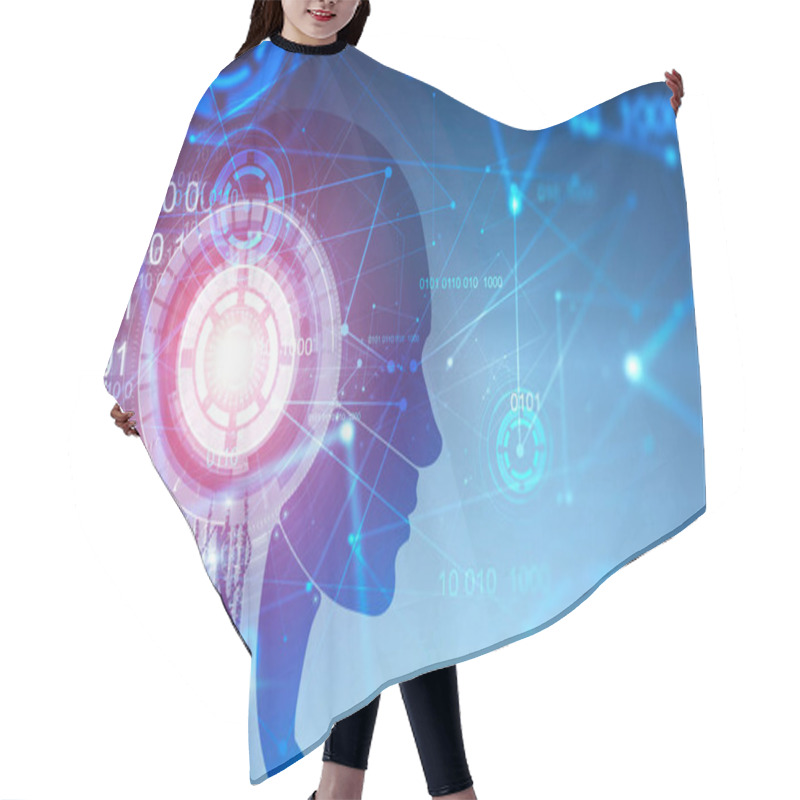 Personality  Robot Head Silhouette, Blue HUD Interface Hair Cutting Cape