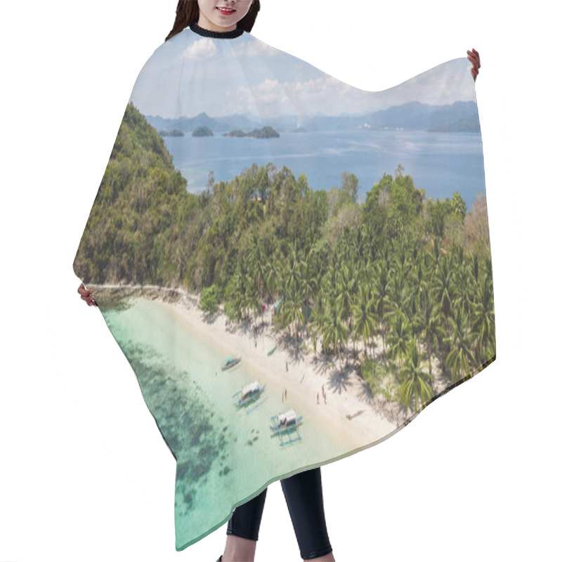 Personality  Aerial View Of A Paradisiacal Island With Some Traditional Filipino Boats In Palawan, The Philippines, Hair Cutting Cape