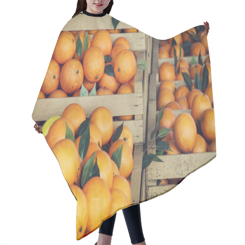 Personality  Fresh Oranges In The Wooden Boxes Hair Cutting Cape