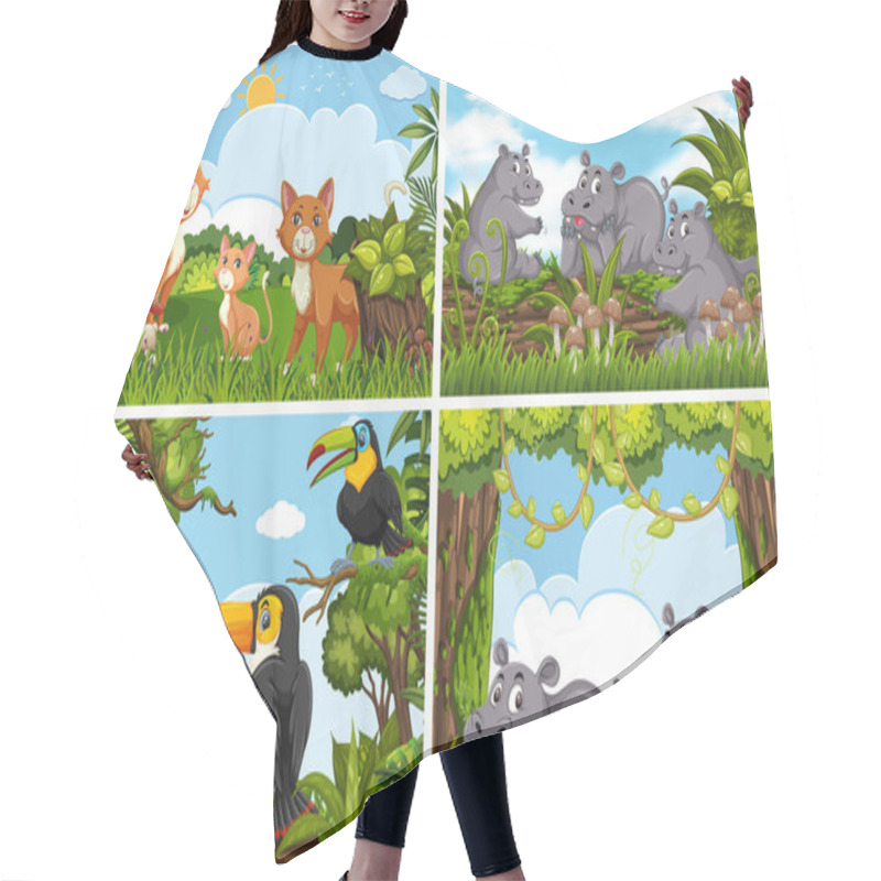 Personality  Set Of Various Animals In Nature Scenes Hair Cutting Cape