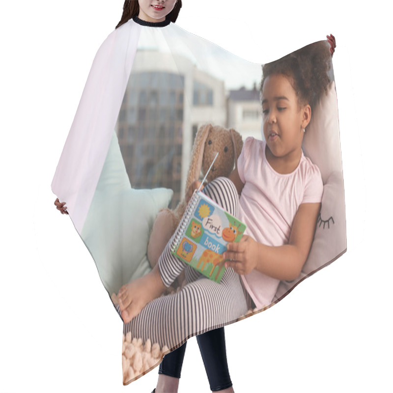 Personality  African American Girl Reading Book At Home Hair Cutting Cape