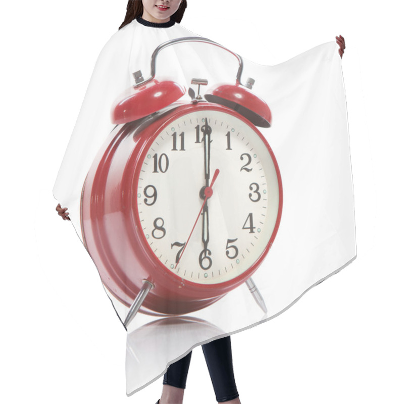 Personality  Red Old Style Alarm Clock Isolated On White Hair Cutting Cape