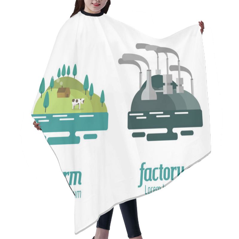 Personality  Farm And Factory Landscape. Flat Design Elements. Vector Illustr Hair Cutting Cape