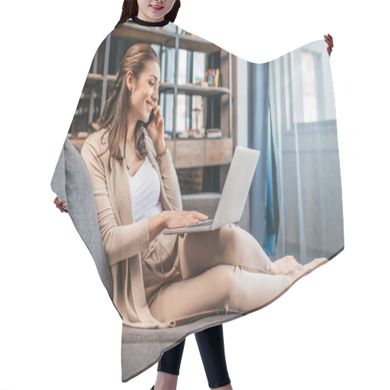 Personality  Businesswoman Remote Working At Home  Hair Cutting Cape