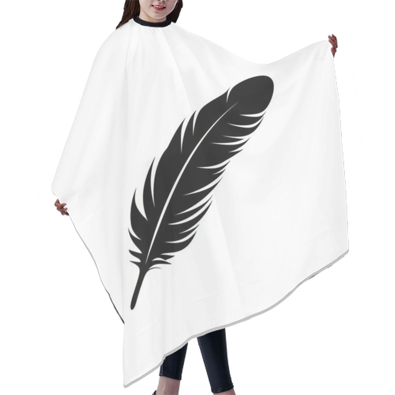 Personality  A Delicate Black Feather, Showcasing Intricate Details Against A White Background. Hair Cutting Cape