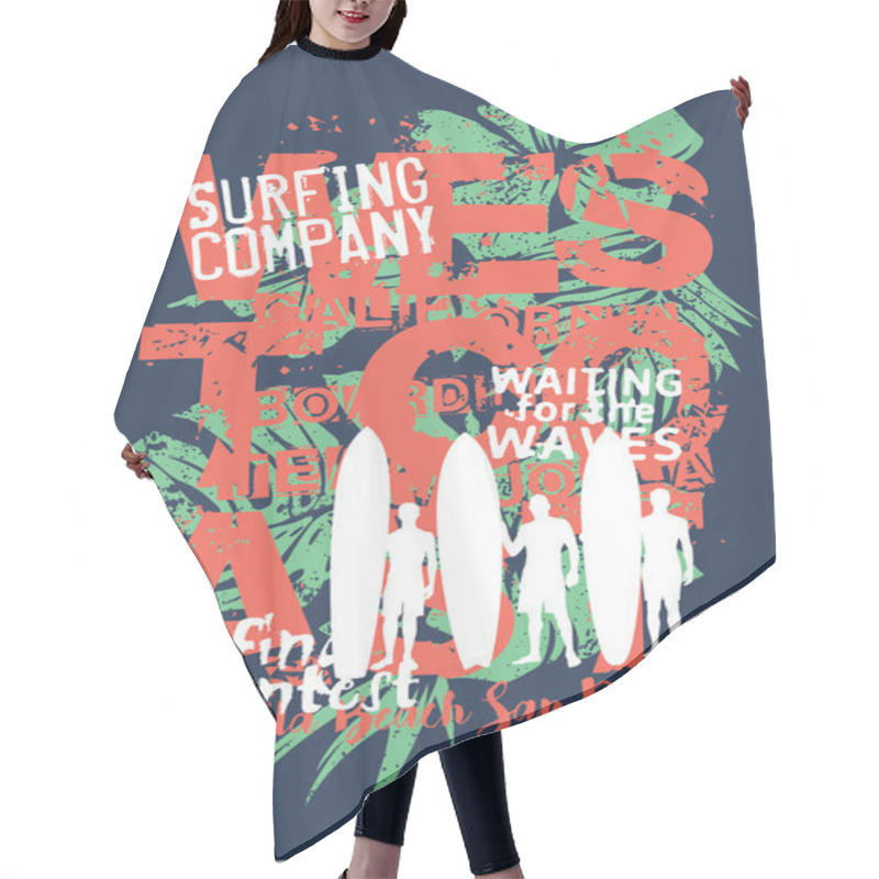 Personality  California West Coast Surfing Company - Wave Rider Surfers Grunge Vector Print For Boy T Shirt  Hair Cutting Cape