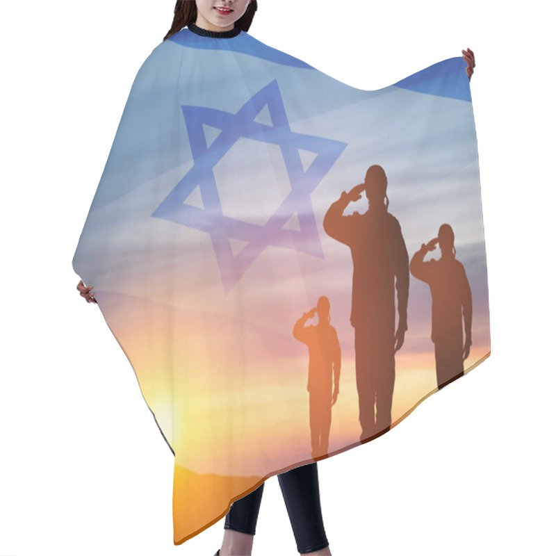 Personality  Silhouette Of Soldiers Saluting Against The Sunrise In The Desert And Israel Flag. Concept - Armed Forces Of Israel. Hair Cutting Cape