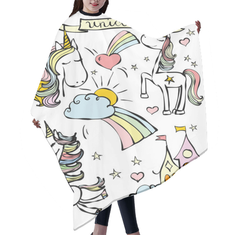 Personality  Poster With Cute Magic Unicorns Hair Cutting Cape