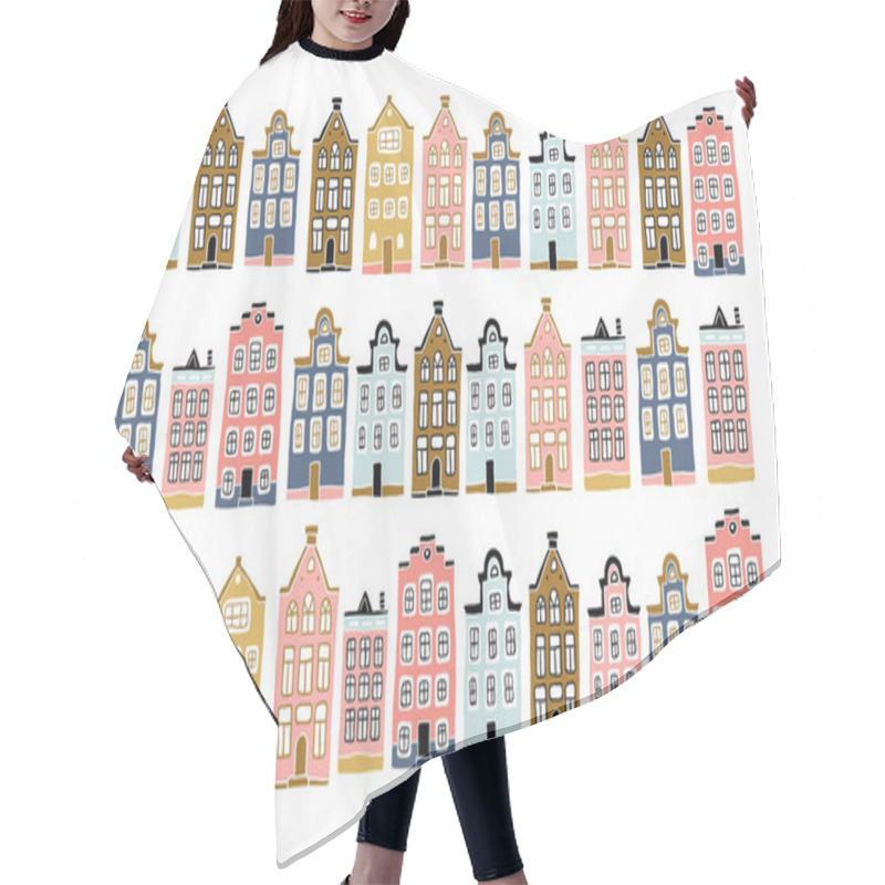 Personality  Scandinavian City Landscape In Hand Drawn Style Hair Cutting Cape