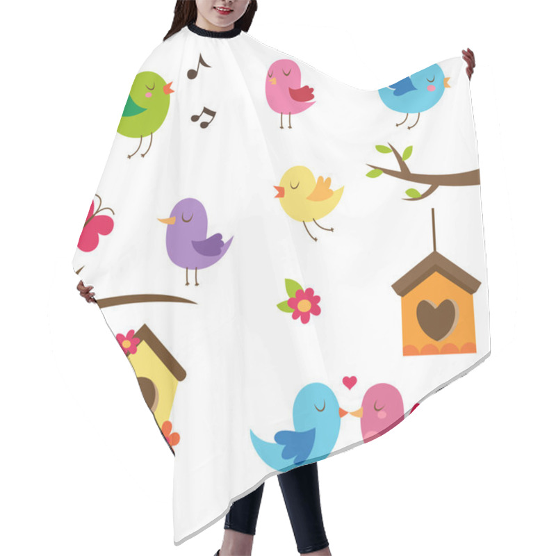 Personality  Cute Birds. Design Elements Set. Hair Cutting Cape