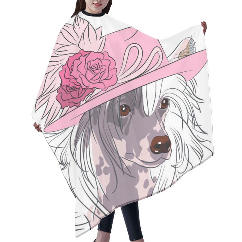 Personality  Vector Funny Cartoon Hipster Dog Chinese Crested Breed Hair Cutting Cape