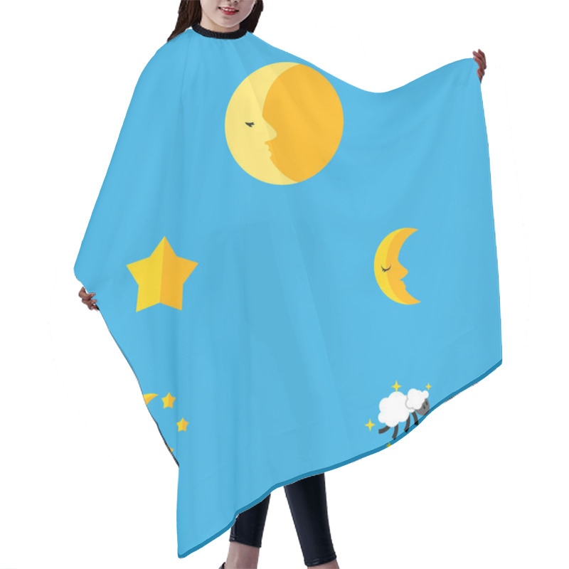 Personality  Flat Icon Night Set Of Bedtime, Moon, Lunar And Other Vector Objects. Also Includes Lunar, Midnight, Nighttime Elements. Hair Cutting Cape