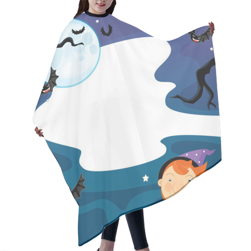 Personality  Witch Child Flying On Broomstick Hair Cutting Cape