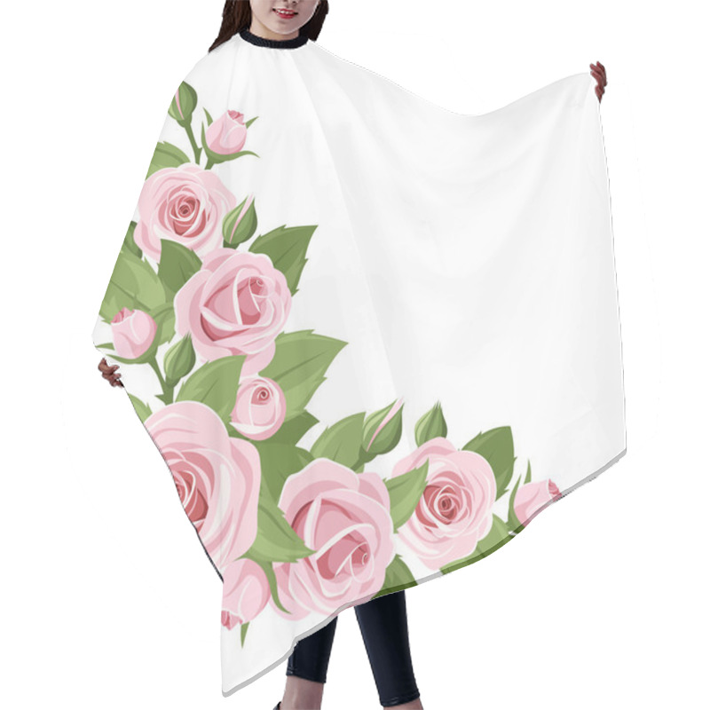 Personality  Pink Roses. Vector Corner Background. Hair Cutting Cape