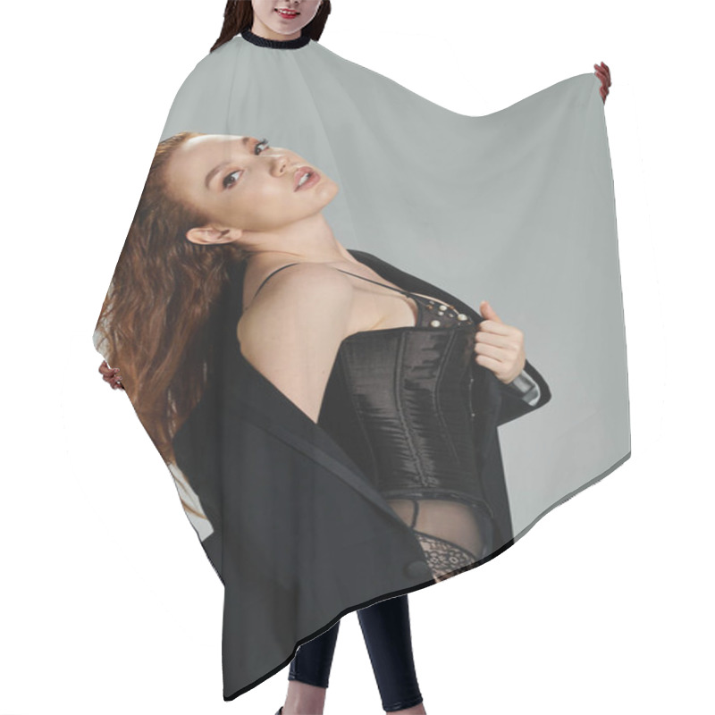 Personality  Striking Figure In Stylish Attire Exudes Confidence And Allure. Hair Cutting Cape