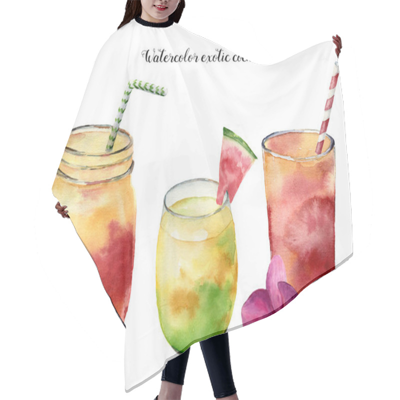 Personality  Watercolor Exotic Cocktails Set. Hand Painted Summer Tropical Drink Isolated On White Background. Food Illustration. For Design Or Background. Hair Cutting Cape