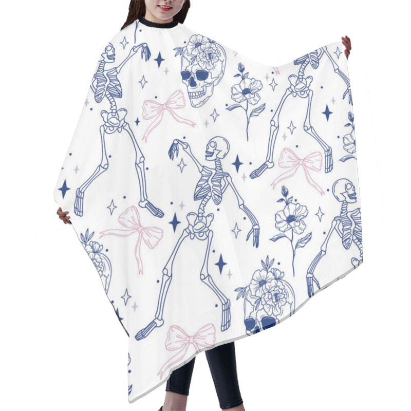 Personality  Dancing Skeleton Vector Seamless Pattern Hair Cutting Cape