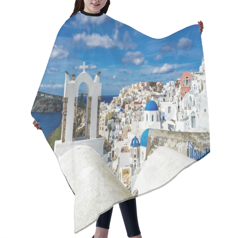 Personality  Blue-domed Churches Near White Houses And Bells In Santorini  Hair Cutting Cape