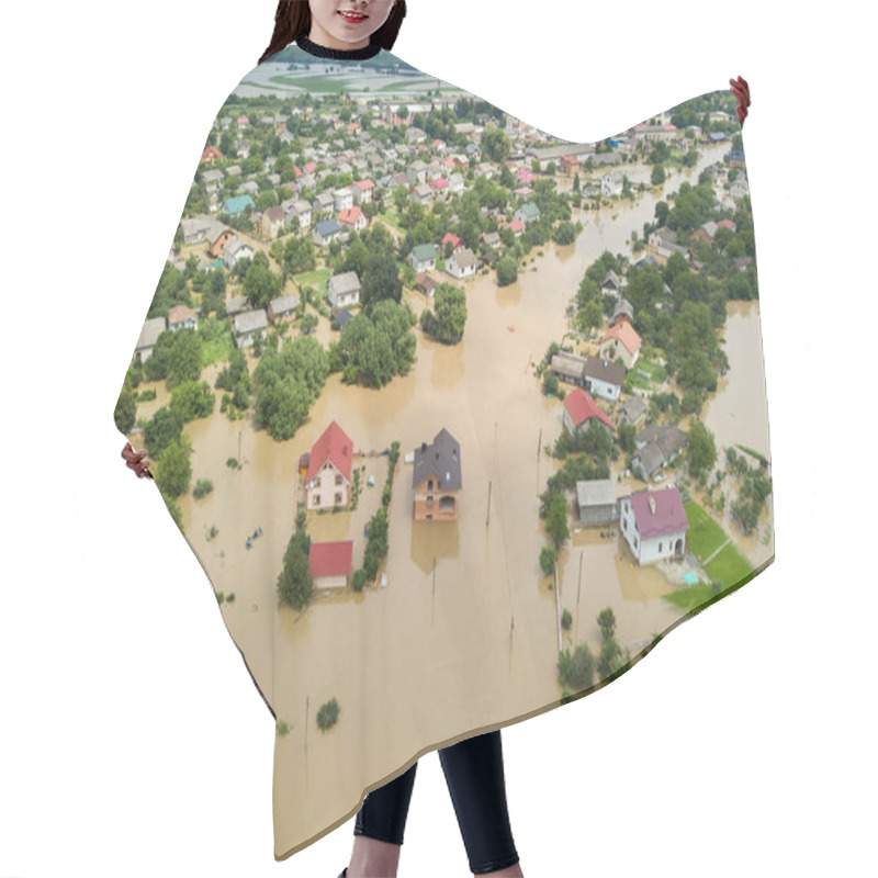 Personality  Aerial View Of Flooded Houses With Dirty Water Of Dnister River In Halych Town, Western Ukraine. Hair Cutting Cape