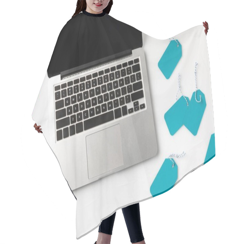 Personality  Laptop And Blank Labels Hair Cutting Cape