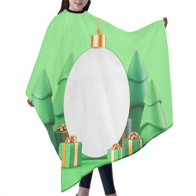 Personality  Festive Scene With Christmas Trees, Ornament, And Gifts On Green Background. Concept Of Holiday Celebration. 3D Rendering Hair Cutting Cape