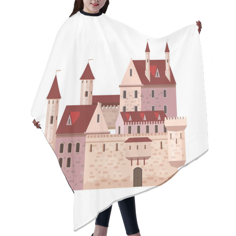 Personality  Castle, Fortress, Ancient, Architecture Middle Ages Europe, Medieval Palace With High Towers And Conical Roofs, Vector, Banners, Isolated, Illustration, Cartoon Style Hair Cutting Cape