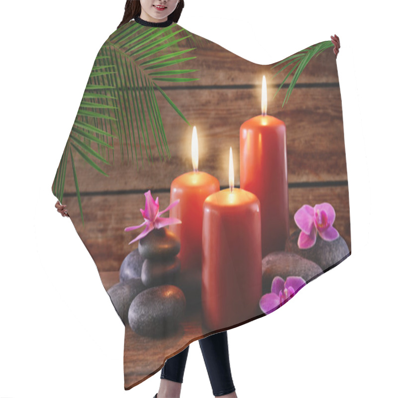 Personality  Spa Stones With Burning Candles Hair Cutting Cape