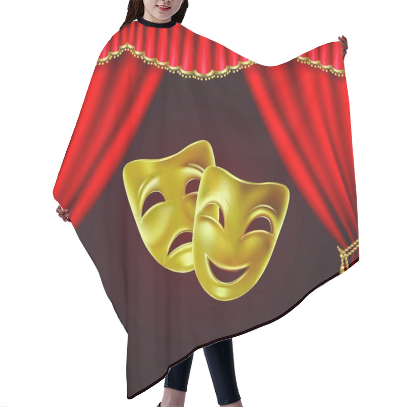 Personality  Theatrical Mask On A Red Background. Mesh. Clipping Mask Hair Cutting Cape