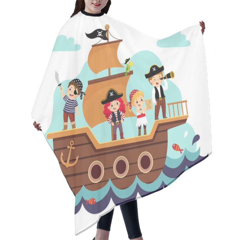 Personality  Vector Illustration Cartoon Of Kids Pirates On The Ship At The Sea. Hair Cutting Cape