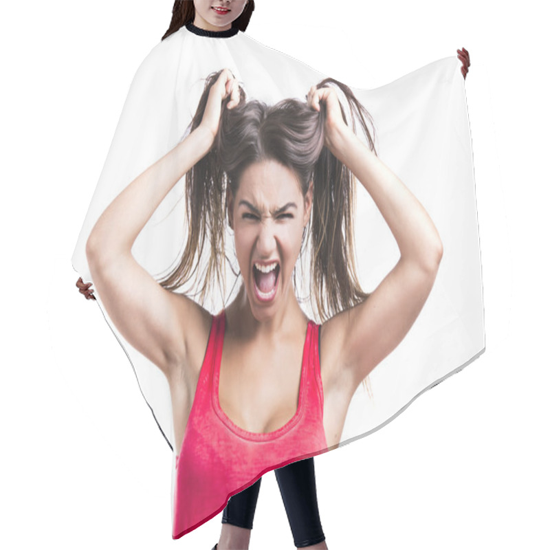 Personality  Woman Grabbing Her Hair Hair Cutting Cape