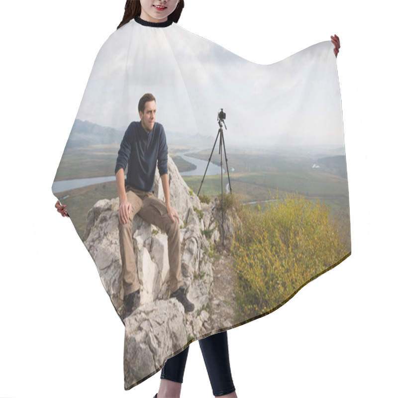 Personality  Portrait Photographer Sits On A Mountaintop Hair Cutting Cape