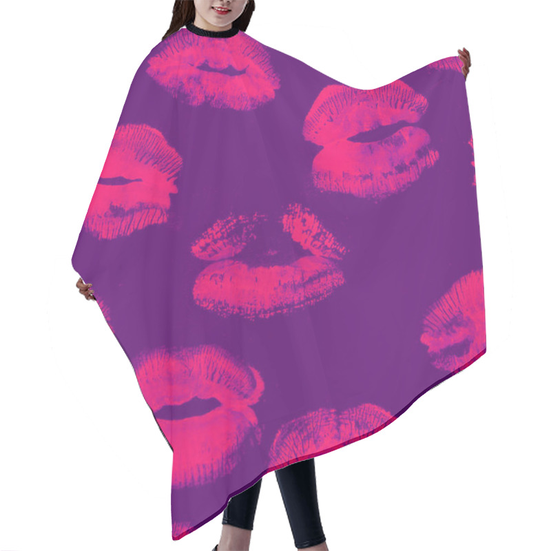 Personality  Hand Drawn Fashion Illustration Lipstick Kiss. Female Seamless Pattern With Red Lips. Romantic Background Hair Cutting Cape