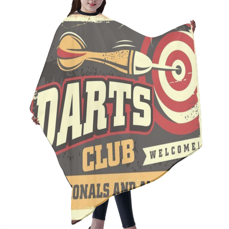 Personality  Darts Club Retro Poster Design Template. Dart Arrow And Dart Board Vintage Ad Poster. Hair Cutting Cape