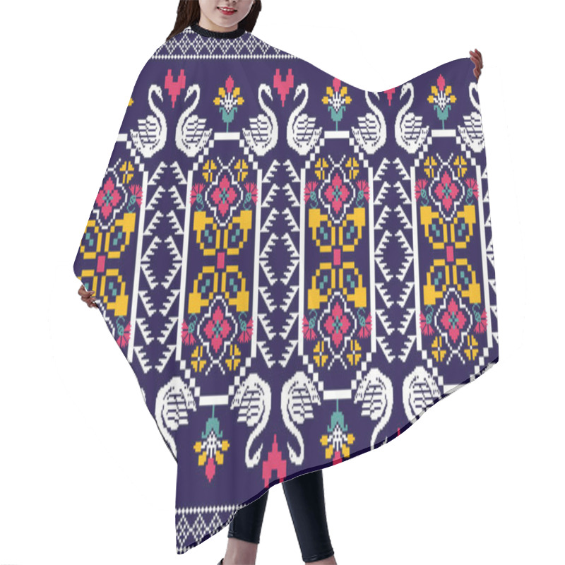 Personality  Beautiful Knitted Embroidery.geometric Ethnic Oriental Seamless Pattern Traditional On Blue Background.Aztec Style,abstract,vector,illustration.design For Texture,fabric,clothing,decoration,carpet. Hair Cutting Cape