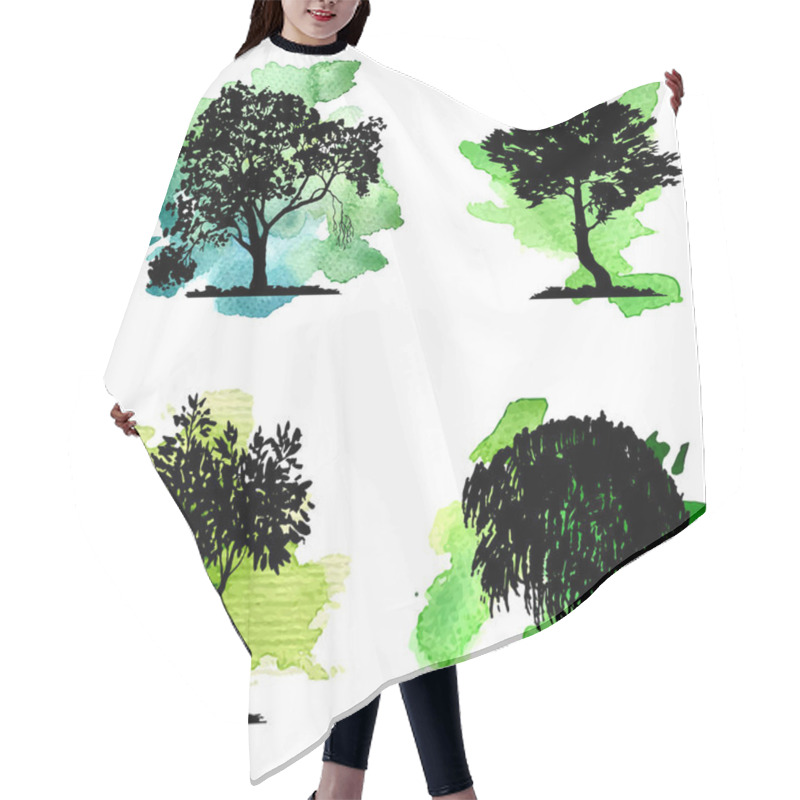 Personality  Vector Set Of Deciduous Trees Hair Cutting Cape