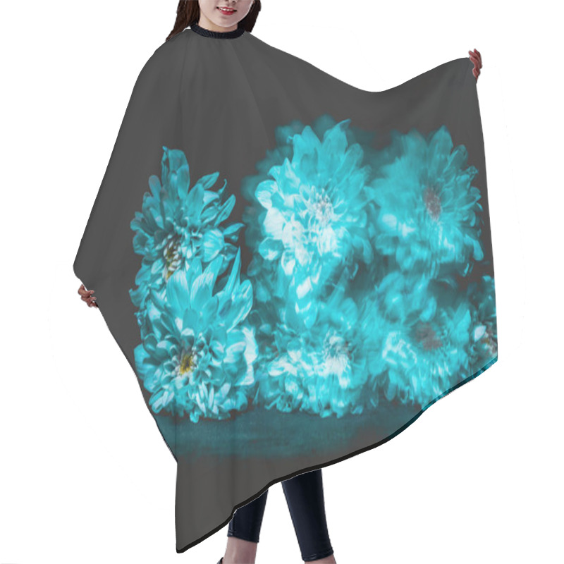 Personality  Blurred Blue Daisy Flowers On Black Background Hair Cutting Cape