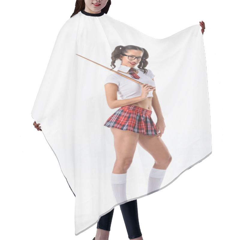 Personality  Young Seductive Schoolgirl With Wooden Pointer Isolated On White Hair Cutting Cape