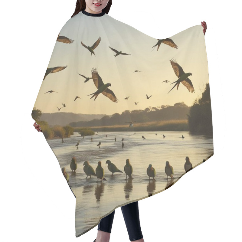 Personality  Nature's Harmony Hummingbird & Flower AI Image Generator. Hair Cutting Cape