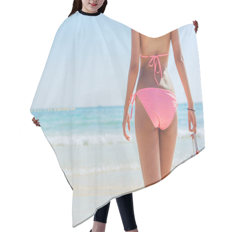 Personality  Beach Vacation Snorkel Girl Snorkeling With Mask And Fins. Bikini Woman Relaxing On Summer Tropical Getaway Doing Snorkeling Activity With Snorkel Tuba And Flippers Sun Tanning. Suntan Skin Body Care. Hair Cutting Cape