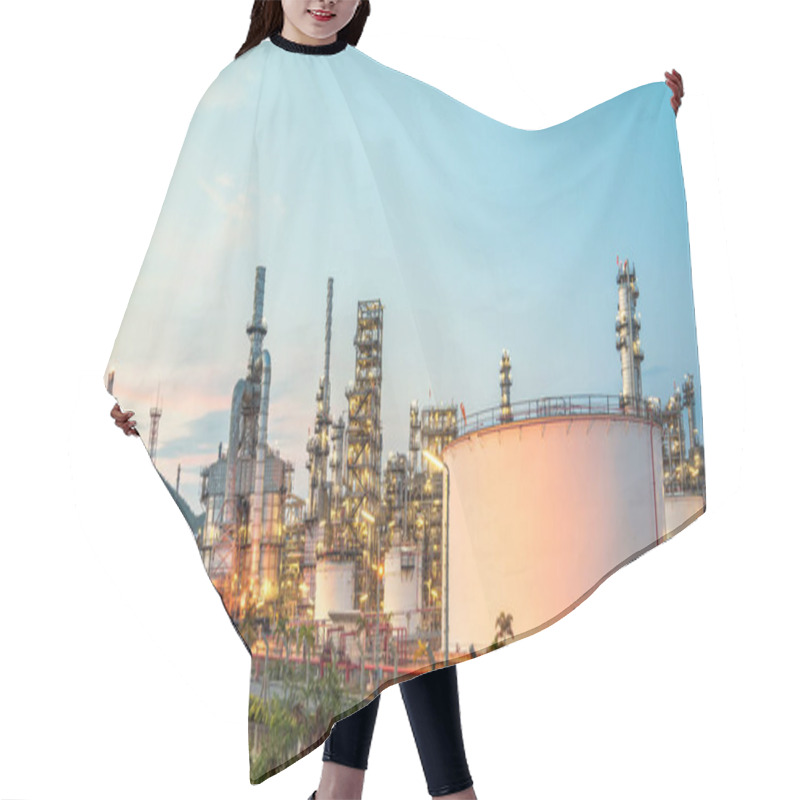 Personality   Oil Petrochemical Refinery Plant During  Sunset Time Hair Cutting Cape