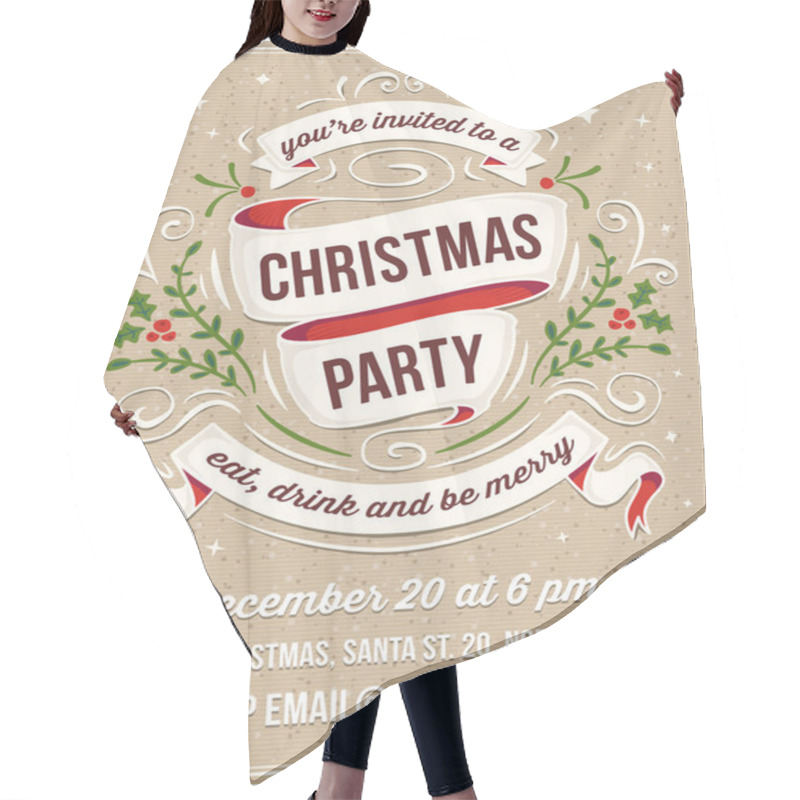 Personality  Hand Drawn Christmas Party Invitation With White Ribbons And Orn Hair Cutting Cape