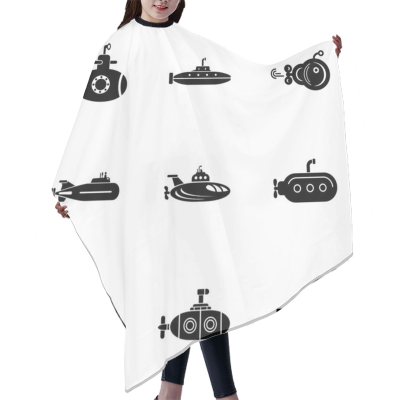 Personality  Underwater Day Icons Set, Simple Style Hair Cutting Cape