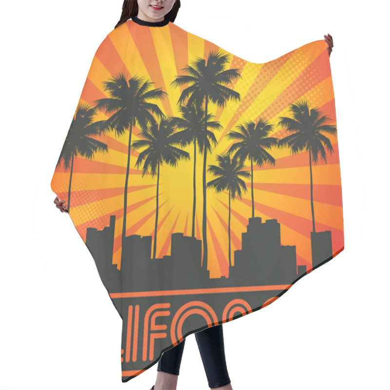 Personality  Retro Illustration With City Skyline And Text California Hair Cutting Cape