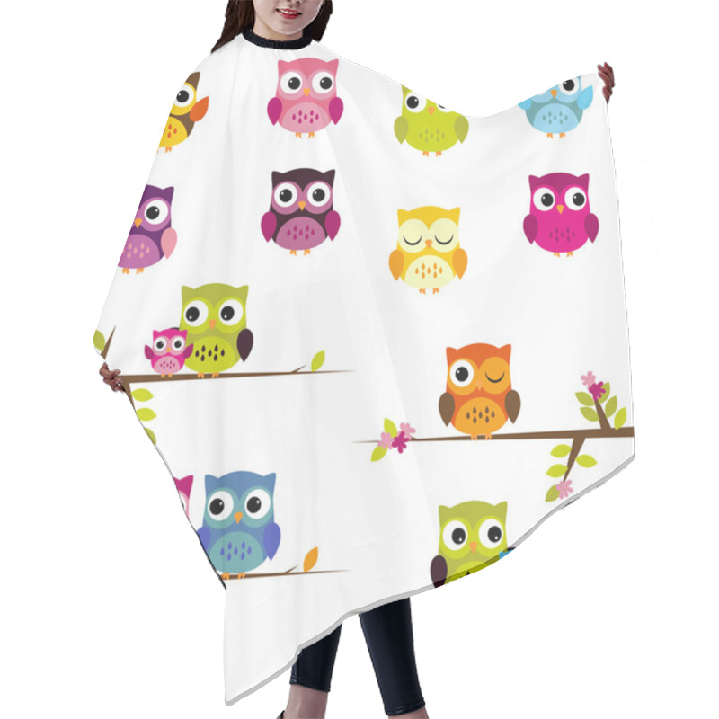 Personality  Cute Vector Set Of Owls Hair Cutting Cape