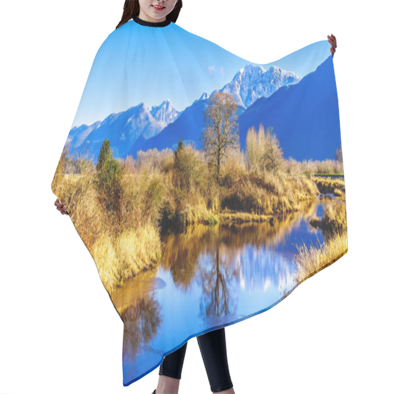 Personality  Reflections Of Snow Covered Golden Ears Mountain And Edge Peak In The Waters Of Pitt-Addington Marsh In The Fraser Valley Near Maple Ridge, British Columbia, Canada On A Clear Winter Day Hair Cutting Cape