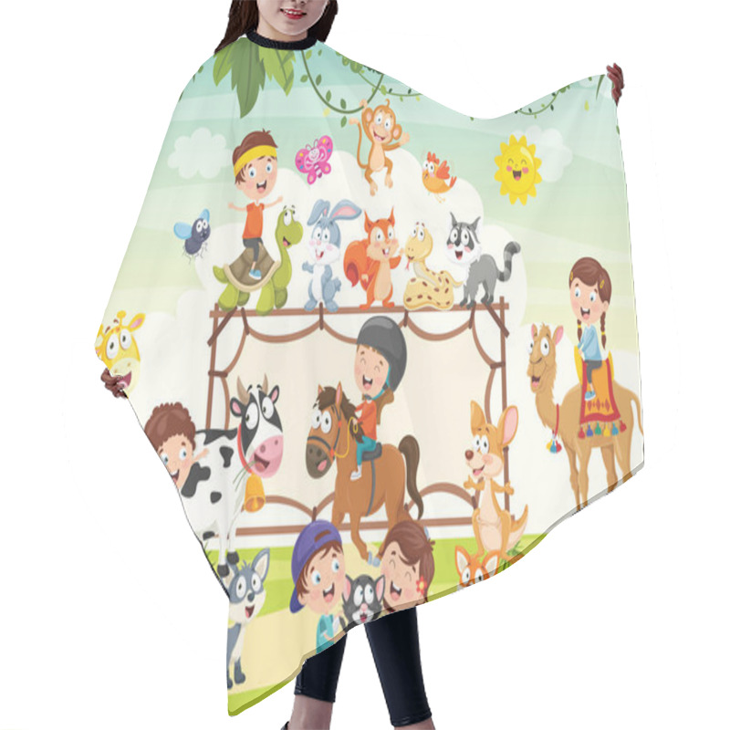 Personality  Children Playing With Funny Animals Hair Cutting Cape