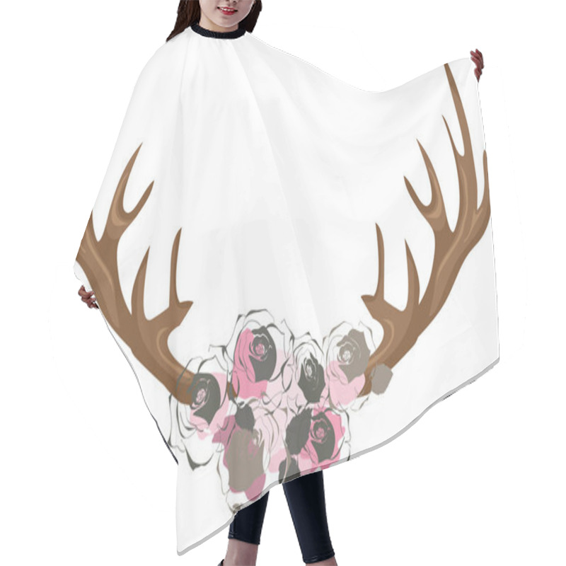 Personality  Vector Illustration Of Deer Antlers Decorated With Flowers. Hair Cutting Cape