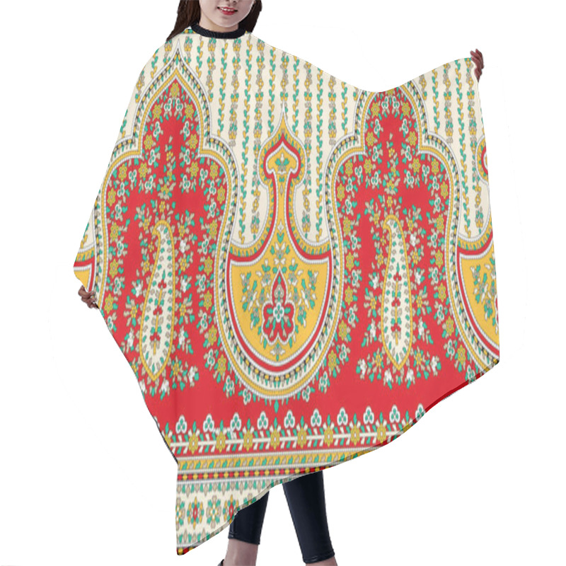 Personality  It's A Unique Digital Traditional Geometric Ethnic Border, Floral Leaves Baroque Pattern And Mughal Art Elements, Abstract Texture Motif, And Vintage Ornament Artwork Combination For Textile Printing. Hair Cutting Cape