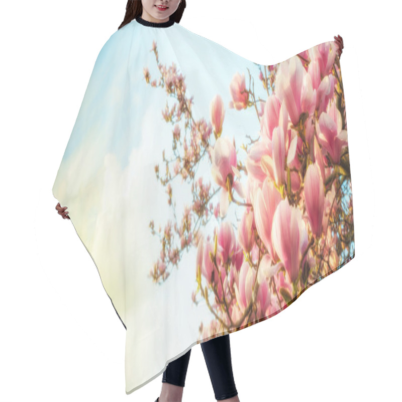 Personality  Magnolia Tree Blossom With Colourful Sky On Background Hair Cutting Cape