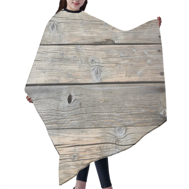 Personality  Wooden Floor Made Of Old Boards With Knots And Cracks With Rusty Nails Hair Cutting Cape